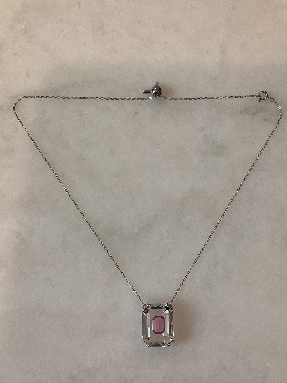 Swarovski Chroma Pink Octagon Cut Crystal Necklace, Brand New